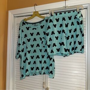 Disney Pajama Set - Teal with Black Mickey Mouse Pattern